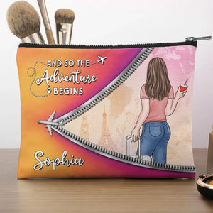 Et ainsi commence l'aventure - Trousse de maquillage personnalisée de voyage - Cadeau de vacances, cadeau pour les amateurs de voyages d'aventure