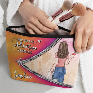 Et ainsi commence l'aventure - Trousse de maquillage personnalisée de voyage - Cadeau de vacances, cadeau pour les amateurs de voyages d'aventure