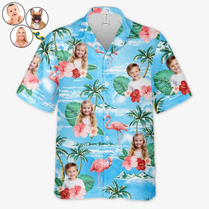 Photo personnalisée « Ces enfants sont prêts à aller à la plage » - T-shirt hawaïen tropical unisexe personnalisé pour la famille - Cadeau de vacances d'été, cadeau pour les membres de la famille, les propriétaires d'animaux, les amoureux des animaux
