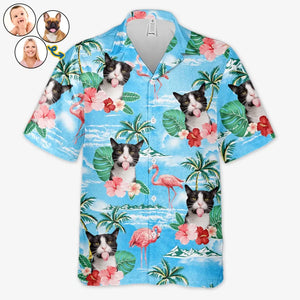 T-shirt hawaïen unisexe personnalisé avec photo « C'est l'heure de la plage » pour chien et chat - Cadeau idéal pour les vacances d'été, les propriétaires d'animaux et les amoureux des animaux.