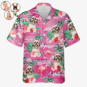 T-shirt hawaïen unisexe personnalisé avec photo « Apportez la joie à la plage » pour chien et chat - Cadeau idéal pour les vacances d'été, les propriétaires d'animaux et les amoureux des animaux.