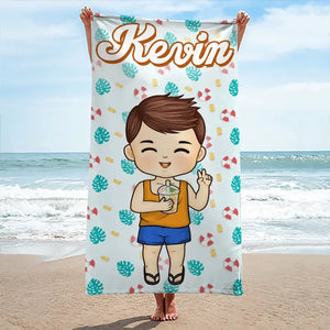 L'été rime avec bonheur - Serviette de plage personnalisée pour toute la famille - Cadeau de vacances d'été pour les membres de la famille