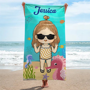 Été, plage, piscine, voyage - Serviette de plage personnalisée pour toute la famille - Cadeau de vacances d'été, cadeau d'anniversaire pour les membres de la famille