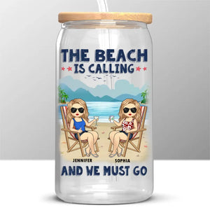 La plage nous appelle et nous devons y aller - Tasse en verre personnalisée pour meilleure amie, tasse à café glacé - Cadeau de vacances d'été pour meilleures amies, meilleures amies, sœurs