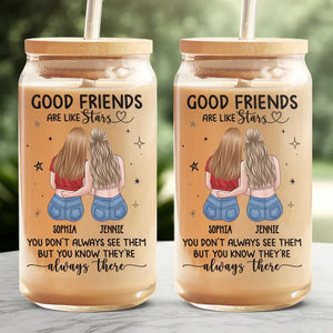 Les amis deviennent notre famille choisie - Tasse en verre personnalisée Bestie, tasse à café glacé - Cadeau pour meilleures amies, meilleures amies, sœurs