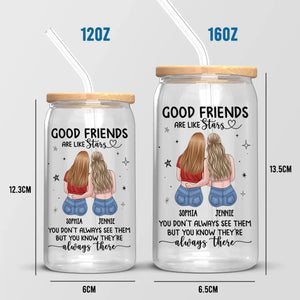 Les amis deviennent notre famille choisie - Tasse en verre personnalisée Bestie, tasse à café glacé - Cadeau pour meilleures amies, meilleures amies, sœurs