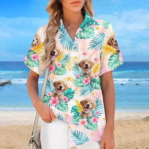 T-shirt hawaïen tropical unisexe personnalisé avec photo « La famille est une famille » - Cadeau idéal pour les vacances d'été, les propriétaires d'animaux et les amoureux des animaux.