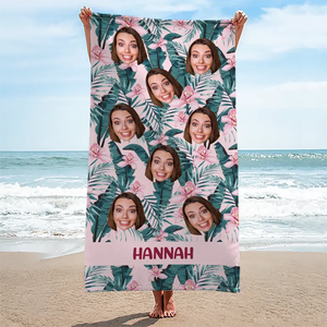 Serviette de plage personnalisée avec photo « En été, la chanson chante toute seule » - Cadeau pour les vacances d'été, un anniversaire, une fête à la piscine, pour les membres de la famille, les propriétaires d'animaux et les amoureux des animaux