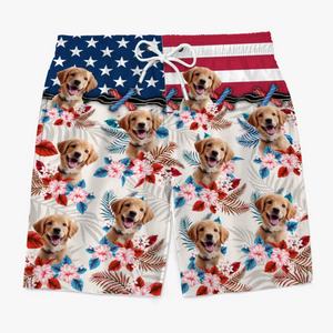 Short de plage hawaïen personnalisé avec photo « Profitez de l'été » pour chien et chat, motif tropical Aloha pour homme - Cadeau pour le 4 juillet, pour les vacances d'été, pour un anniversaire ou pour les amoureux des animaux.
