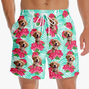 Short de plage hawaïen personnalisé avec photo « Que l'été commence » pour chien et chat, short de plage hawaïen tropical Aloha pour homme - Cadeau de vacances d'été, cadeau d'anniversaire pour propriétaires d'animaux et amoureux des animaux.