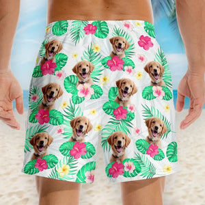 Short de plage hawaïen personnalisé avec photo « Ne vous inquiétez pas, soyez heureux » pour chien et chat. Short de plage hawaïen tropical Aloha pour homme. Cadeau idéal pour les vacances d'été, les anniversaires et les amoureux des animaux.
