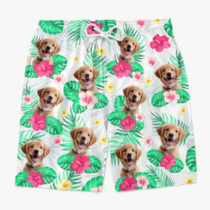 Short de plage hawaïen personnalisé avec photo « Ne vous inquiétez pas, soyez heureux » pour chien et chat. Short de plage hawaïen tropical Aloha pour homme. Cadeau idéal pour les vacances d'été, les anniversaires et les amoureux des animaux.