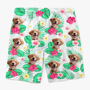 Short de plage hawaïen personnalisé avec photo « Ne vous inquiétez pas, soyez heureux » pour chien et chat. Short de plage hawaïen tropical Aloha pour homme. Cadeau idéal pour les vacances d'été, les anniversaires et les amoureux des animaux.