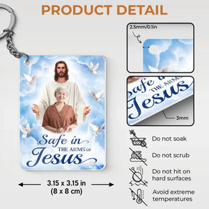 Porte-clés photo personnalisé « En sécurité dans les bras de Jésus » - Porte-clés personnalisé en acrylique - Cadeau de condoléances pour les membres de la famille