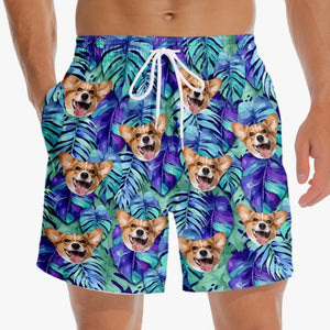 Short de plage hawaïen personnalisé « Rencontrez-moi là où le ciel touche la mer » pour chien et chat, short de plage hawaïen tropical Aloha pour homme - Cadeau de vacances d'été, cadeau d'anniversaire pour propriétaires d'animaux et amoureux des animaux