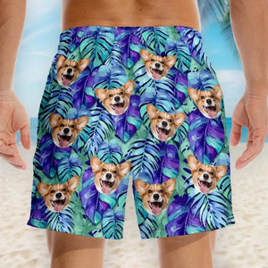 Short de plage hawaïen personnalisé « Rencontrez-moi là où le ciel touche la mer » pour chien et chat, short de plage hawaïen tropical Aloha pour homme - Cadeau de vacances d'été, cadeau d'anniversaire pour propriétaires d'animaux et amoureux des animaux
