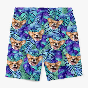 Short de plage hawaïen personnalisé « Rencontrez-moi là où le ciel touche la mer » pour chien et chat, short de plage hawaïen tropical Aloha pour homme - Cadeau de vacances d'été, cadeau d'anniversaire pour propriétaires d'animaux et amoureux des animaux