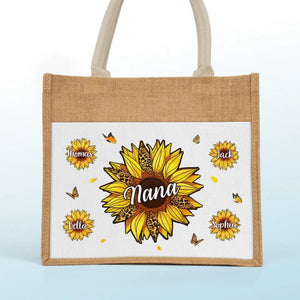 Nous vivons et fleurissons avec grâce - Sacs fourre-tout personnalisés pour la famille, sacs fourre-tout en jute, sacs de plage - Cadeau pour maman, grand-mère