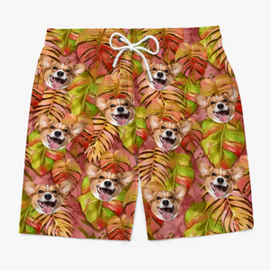 Short de plage hawaïen personnalisé « Rencontrez-moi là où le ciel touche la mer » pour chien et chat, short de plage hawaïen tropical Aloha pour homme - Cadeau de vacances d'été, cadeau d'anniversaire pour propriétaires d'animaux et amoureux des animaux