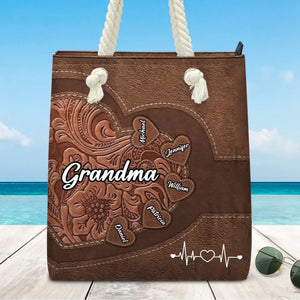 Maman, le cœur de la famille - Sac de plage personnalisé pour la famille - Cadeau pour maman et grand-mère