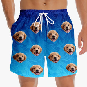 Short de plage hawaïen personnalisé avec photo « Mon animal pense que je suis une bonne affaire » pour chien et chat, motif tropical Aloha, pour homme - Cadeau de vacances d'été, cadeau d'anniversaire pour propriétaires d'animaux et amoureux des animaux.