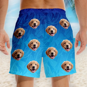 Short de plage hawaïen personnalisé avec photo « Mon animal pense que je suis une bonne affaire » pour chien et chat, motif tropical Aloha, pour homme - Cadeau de vacances d'été, cadeau d'anniversaire pour propriétaires d'animaux et amoureux des animaux.