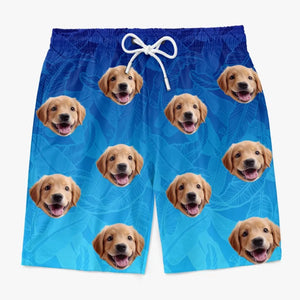 Short de plage hawaïen personnalisé avec photo « Mon animal pense que je suis une bonne affaire » pour chien et chat, motif tropical Aloha, pour homme - Cadeau de vacances d'été, cadeau d'anniversaire pour propriétaires d'animaux et amoureux des animaux.