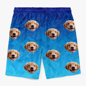 Short de plage hawaïen personnalisé avec photo « Mon animal pense que je suis une bonne affaire » pour chien et chat, motif tropical Aloha, pour homme - Cadeau de vacances d'été, cadeau d'anniversaire pour propriétaires d'animaux et amoureux des animaux.