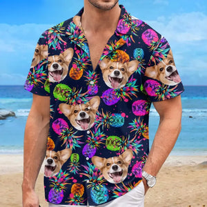 T-shirt hawaïen tropical unisexe personnalisé avec photo « État d'esprit estival » pour chien et chat - Cadeau idéal pour les vacances d'été, les propriétaires d'animaux et les amoureux des animaux.