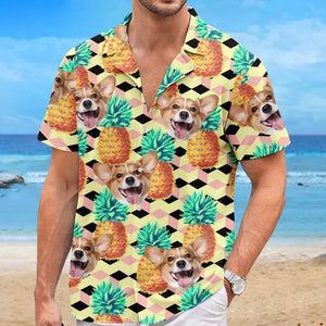 T-shirt hawaïen tropical unisexe personnalisé avec photo « Attrapez la vague » pour chien et chat - Cadeau idéal pour les vacances d'été, les propriétaires d'animaux et les amoureux des animaux.
