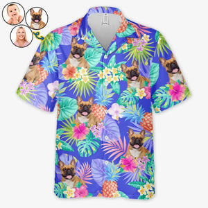Photo personnalisée courant vers le soleil - T-shirt hawaïen unisexe personnalisé pour chien et chat - Cadeau de vacances d'été, cadeau pour propriétaires d'animaux et amoureux des animaux