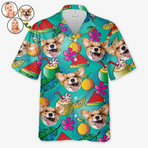 T-shirt hawaïen unisexe personnalisé avec photo « Oubliez la ville et courez au soleil » pour chien et chat - Cadeau idéal pour les vacances d'été, les propriétaires d'animaux et les amoureux des animaux.