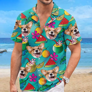 T-shirt hawaïen unisexe personnalisé avec photo « Oubliez la ville et courez au soleil » pour chien et chat - Cadeau idéal pour les vacances d'été, les propriétaires d'animaux et les amoureux des animaux.