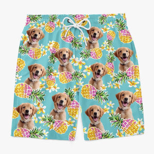 Short de plage hawaïen personnalisé avec photo « Course vers le soleil » pour chien et chat, motif tropical Aloha, pour homme - Cadeau idéal pour les vacances d'été, les anniversaires et les amoureux des animaux.