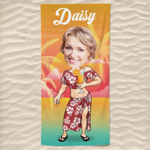 Serviette de plage personnalisée avec photo « Beach Daze Always » - Cadeau idéal pour les vacances d'été, un anniversaire, une fête au bord de la piscine, pour un mari, une femme ou un membre de la famille.