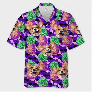 T-shirt hawaïen tropical unisexe personnalisé avec photo « Attrapez la vague » pour chien et chat - Cadeau idéal pour les vacances d'été, les propriétaires d'animaux et les amoureux des animaux.