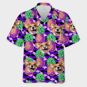 T-shirt hawaïen tropical unisexe personnalisé avec photo « Attrapez la vague » pour chien et chat - Cadeau idéal pour les vacances d'été, les propriétaires d'animaux et les amoureux des animaux.