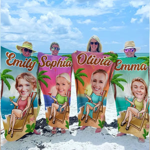 Serviette de plage personnalisée avec photo « Summer Vibes » pour toute la famille - Cadeau idéal pour les vacances d'été, un anniversaire ou une fête à la piscine.