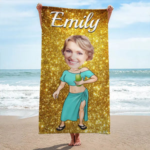 Serviette de plage personnalisée avec photo courant vers la plage et le soleil - Cadeau pour les vacances d'été, anniversaire, fête à la piscine, pour les membres de la famille