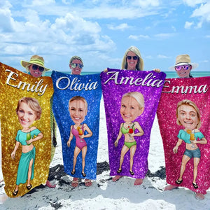 Serviette de plage personnalisée avec photo courant vers la plage et le soleil - Cadeau pour les vacances d'été, anniversaire, fête à la piscine, pour les membres de la famille