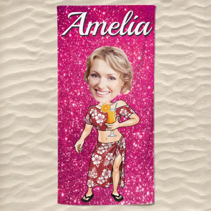 Serviette de plage personnalisée avec photo courant vers la plage et le soleil - Cadeau pour les vacances d'été, anniversaire, fête à la piscine, pour les membres de la famille