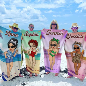 Serviette de plage personnalisée « Mode vacances » activée - Cadeau de vacances d'été, cadeau d'anniversaire pour les meilleures amies, les meilleures amies et les sœurs