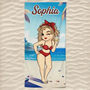 Serviette de plage personnalisée « Mode vacances » activée - Cadeau de vacances d'été, cadeau d'anniversaire pour les meilleures amies, les meilleures amies et les sœurs