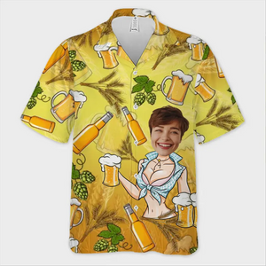 T-shirt hawaïen unisexe personnalisé avec photo « L'amour est dans l'air de l'été » - Cadeau pour les vacances d'été, pour mari et femme, pour un anniversaire