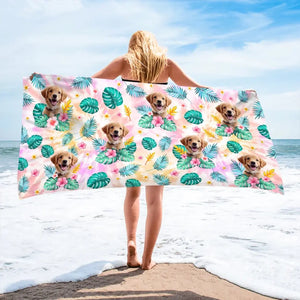 Custom Photo Happy Tails In Summer Trails - Dog
& Cat Personalized Custom Beach Towel - Summer Vacation Gift, Birthday Pool Party Gift For Pet Owners, Pet Lovers