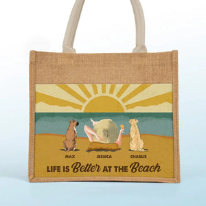 La vie est meilleure à la plage, ambiance estivale ! Sacs fourre-tout personnalisés pour chien, sacs fourre-tout en jute, sacs de plage ! Cadeau pour les propriétaires et les amoureux des animaux.
