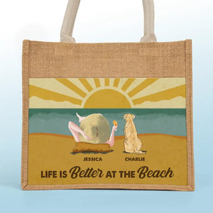 La vie est meilleure à la plage, ambiance estivale ! Sacs fourre-tout personnalisés pour chien, sacs fourre-tout en jute, sacs de plage ! Cadeau pour les propriétaires et les amoureux des animaux.