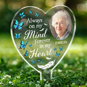Photo personnalisée reposant avec les anges - Piquet de jardin en acrylique personnalisé de style vitrail - Cadeau de condoléances pour les membres de la famille