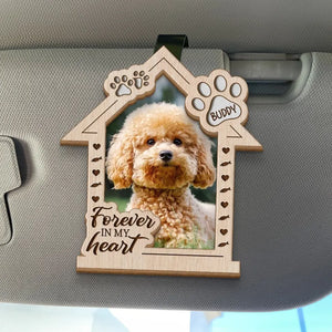 Photo personnalisée « Pour toujours dans mon cœur » – Clip de pare-soleil de voiture personnalisé commémoratif – Cadeau de condoléances pour les propriétaires et les amoureux des animaux