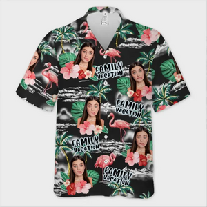 Photo personnalisée « Nous sommes prêts pour notre voyage en famille » - T-shirt hawaïen tropical unisexe personnalisé pour la famille - Cadeau de vacances d'été pour les membres de la famille